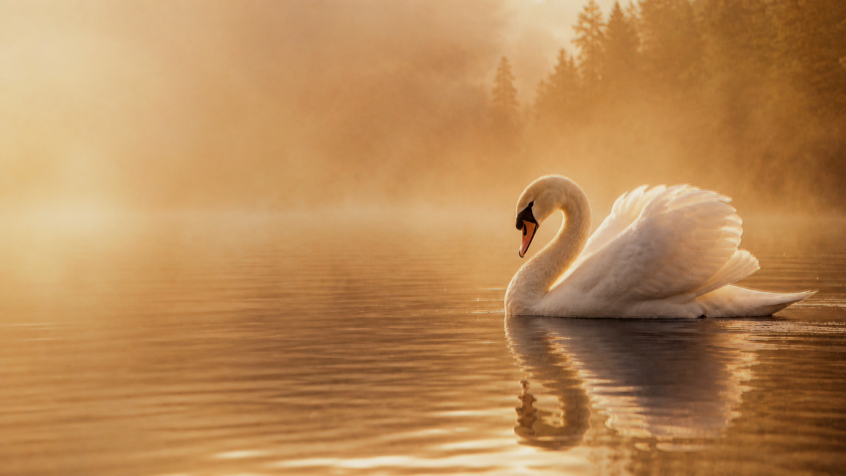 Schwan auf einem See im Morgenlicht